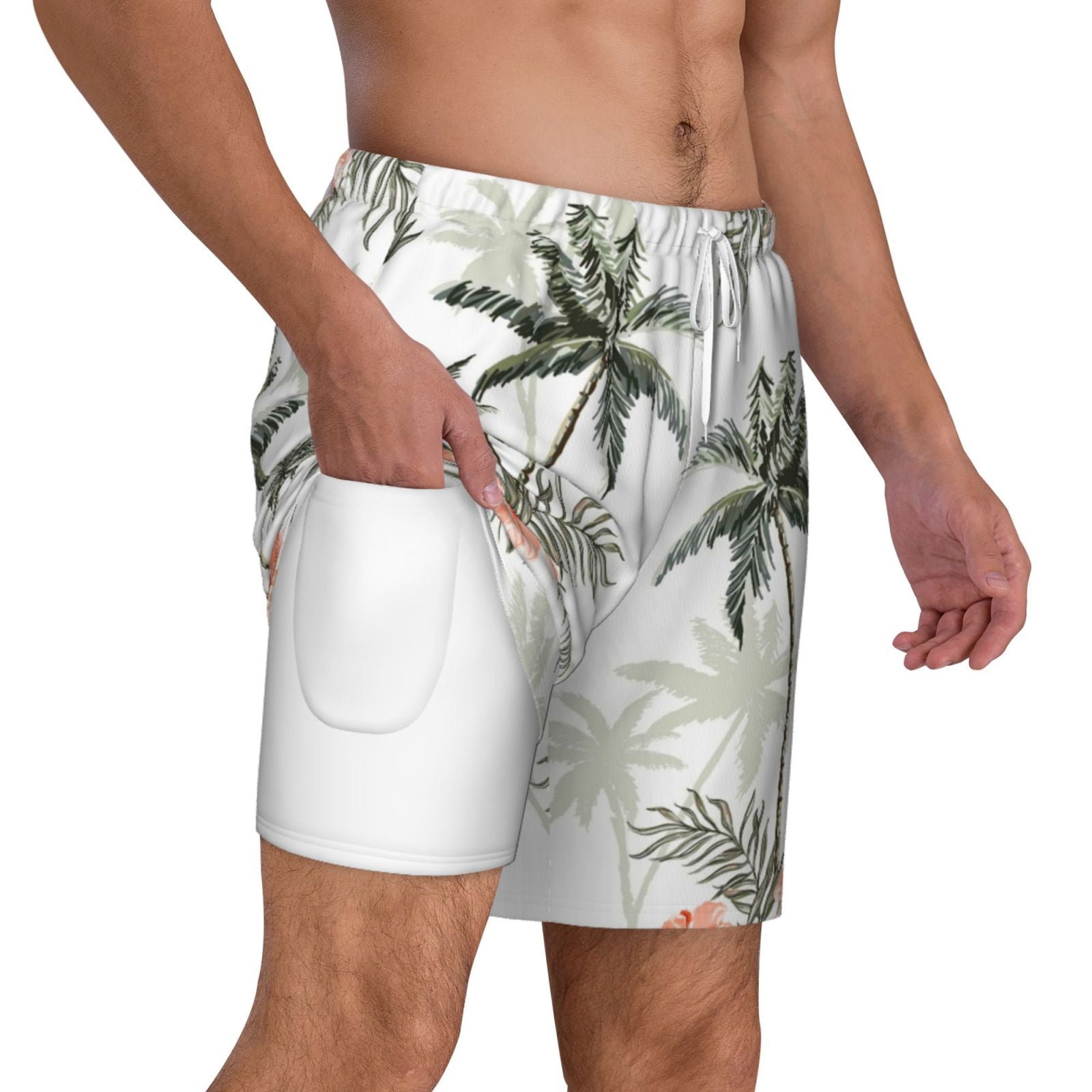 Uemuo Vintage Palm Trees Pattern Mens Swim Trunks Quick Dry Board