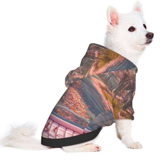 Uemuo Vintage Pink Drive View for Winter Dog Hoodie Sweatshirts with Pockets Warm Dog Clothes for Small Dogs Chihuahua-X-Small