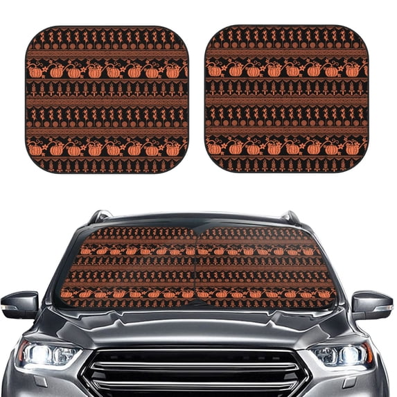 Uemuo Vintage Pumpkin Pattern Printed 2 PCS Car Windshield Sun Shade, Auto Sun Heat and UV Rays Blocker, Foldable Automotive Front Window Sunshade Protector