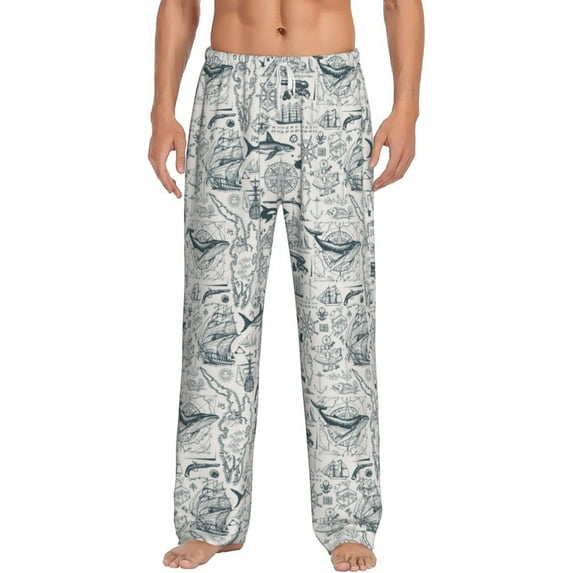 Uemuo Vintage Sailboats Pattern Men's Wide Leg Palazzo Lounge Pants with Pockets Light Weight Loose Comfy Casual Pajama Pants-Medium