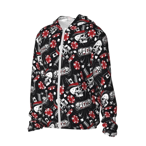 Uemuo Vintage Skull Casino Pattern Women's Full Zip UPF 50+ Sun Protection Hoodie Jacket Long Sleeve Sun Shirt Hiking Outdoor Performance with Pockets-3X-Large
