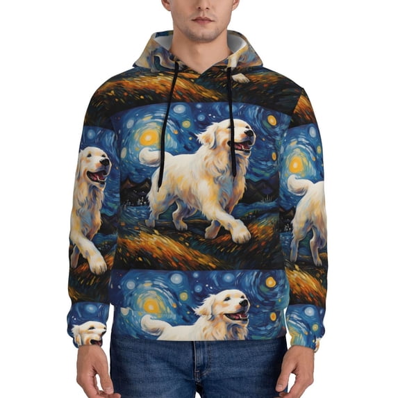 Uemuo Vintage Starry Sky Labrador Pattern Men's Hoodie - Casual Pullover Hoodie with Kangaroo Pocket, Stylish Hooded Sweatshirt for Everyday Wear-Medium