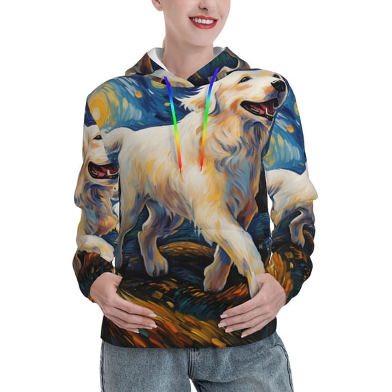 Uemuo Vintage Starry Sky Labrador Pattern Women's Hoodie with Eye-catching Drawstrings- Casual Pullover Hoodie with Kangaroo Pocket, Stylish Hooded Sweatshirt-Medium