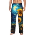 thumbnail image 1 of Uemuo Vintage Starry Sky Sunflower Pattern Men's Wide Leg Palazzo Lounge Pants with Pockets Light Weight Loose Comfy Casual Pajama Pants-X-Large, 1 of 9