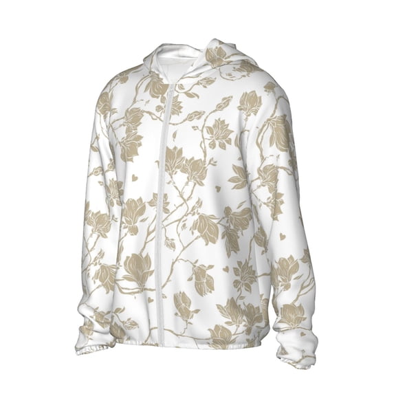Uemuo Vintage Stylized White Color Pattern Women's Full Zip UPF 50+ Sun Protection Hoodie Jacket Long Sleeve Sun Shirt Hiking Outdoor Performance with Pockets-Medium