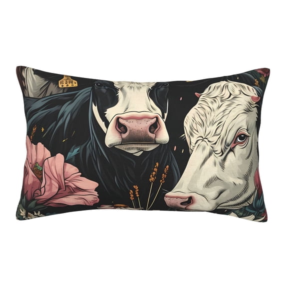 Uemuo Vintage Sunflower Cow Print Throw Pillow Case – Cozy & Soft Cushion Cover, Hypoallergenic Pillow Case for Sleeping, Perfect for Women with Envelope Closure-16"x24"