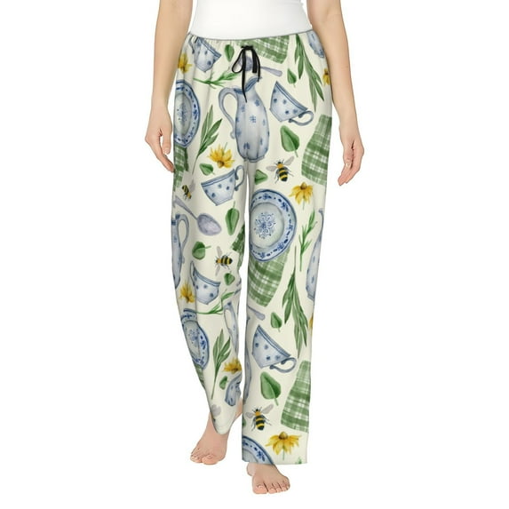 Uemuo Vintage Utensils Pattern Women's Wide Leg Palazzo Lounge Pants with Pockets Light Weight Loose Comfy Casual Pajama Pants-