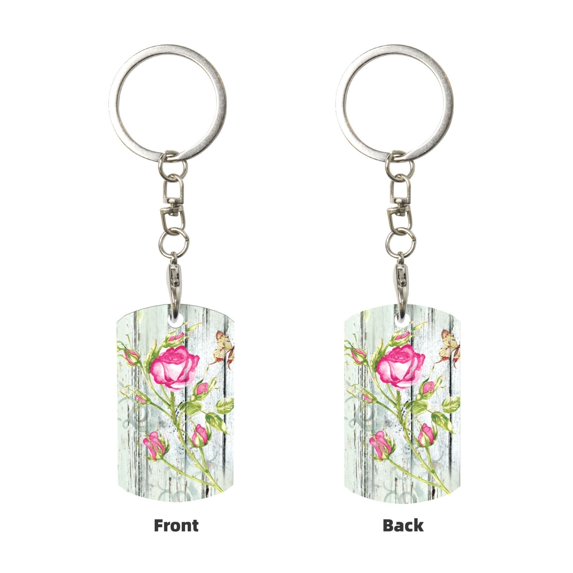 Uemuo Vintage Wood Background with Floral Pattern Rectangular Metal Keychain - Durable, Stylish, and Personalized Key Ring for Men and Women,Engraved Keychain,Gift Slim Sturdy Keychain