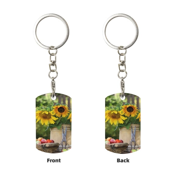 Uemuo Vintage Wooden Bucket Pattern Rectangular Metal Keychain - Durable, Stylish, and Personalized Key Ring for Men and Women,Engraved Keychain,Gift Slim Sturdy Keychain