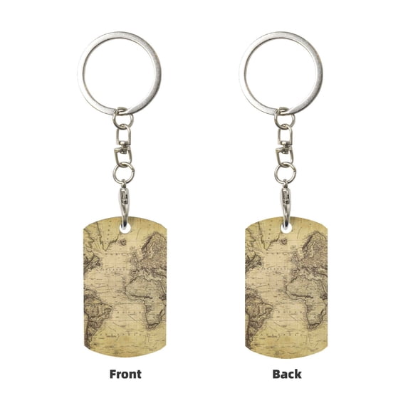 Uemuo Vintage World Map Pattern Rectangular Metal Keychain - Durable, Stylish, and Personalized Key Ring for Men and Women,Engraved Keychain,Gift Slim Sturdy Keychain