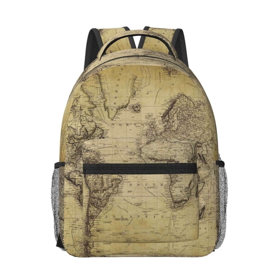 Uemuo Vintage World Map Printed Student Durable Water-resistant Backpack,Travel Backpack,Outdoor Activities Backpack, Laptop Backpack, Multi-compartment Backpack