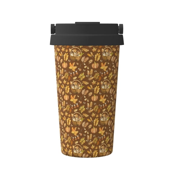 Uemuo Vintage fall harvest basket Print Carry Insulated Coffee Mug, Travel Mug with Hidden Handle, Insulated Coffee Flask, Leak-proof Travel Mug Insulated Mug for Office
