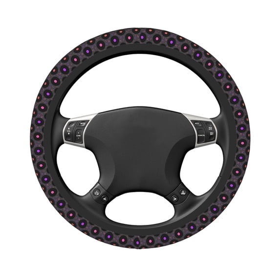 Uemuo Vinyl Records Musical Notes Printed Car Elastic Steering Wheel Cover - Universal Car Accessory for Diverse Cars Anti-Slip, and Comfortable- 15"