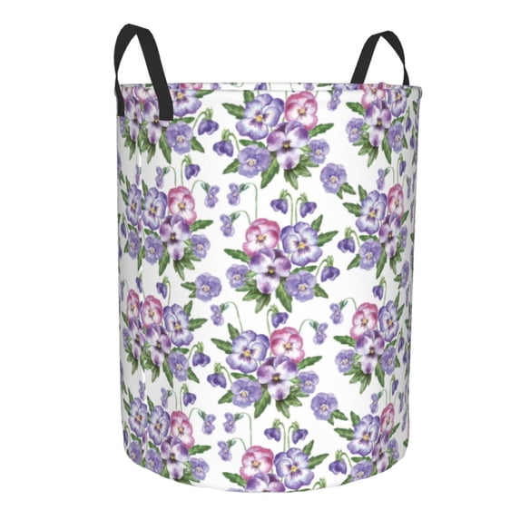 Uemuo Violets Flowers Pattern Circular Laundry Hamper Basket with handles,Collapsible laundry basket,Large capacity laundry hamper,Laundry Organizer-Small