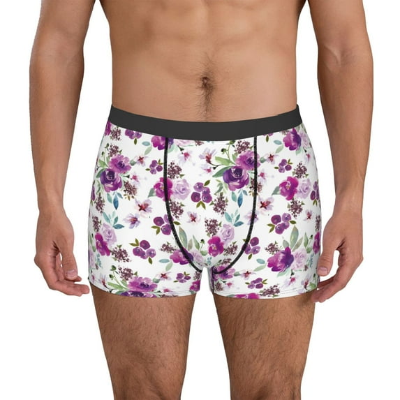 Uemuo Violets Flowers Pattern Men's Boxer Briefs,Trunk Anti-Chafing,Comfortable, Durable, and Stylish Underwear-Large