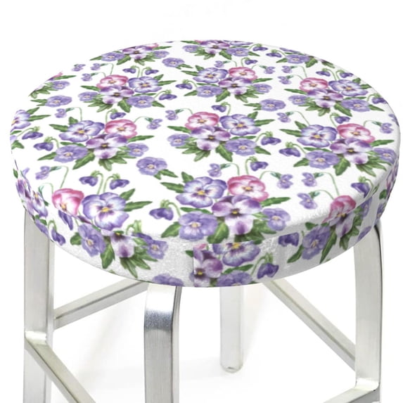 Uemuo Violets Flowers Pattern Round Bar Stool Seat Covers Washable Stool Cushion Slipcover Elastic Bar Chair Covers-12 inch