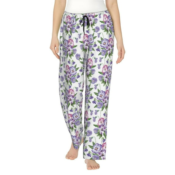 Uemuo Violets Flowers Pattern Women's Wide Leg Palazzo Lounge Pants with Pockets Light Weight Loose Comfy Casual Pajama Pants-XX-Large