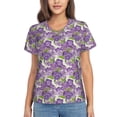 thumbnail image 1 of Uemuo Violets Flowers Printed Women's Classic V-Neck T-Shirt - Soft, Breathable, Moisture-Wicking, Perfect for Casual, Office, Travel, and Everyday Wear-X-Large, 1 of 5