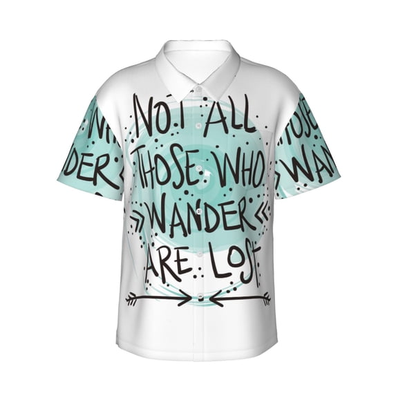 Uemuo Not All Who Wander Are Lost1 Printed Regular Fit Short Sleeve Casual Hawaiian Shirt for Men,Aloha shirt,Tropical shirt,Floral print shirt,Vacation Beach shirt-Medium