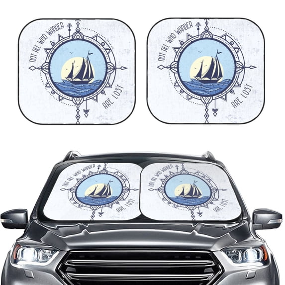 Uemuo Not All Who Wander Are Lost2 Printed 2 PCS Car Windshield Sun Shade, Auto Sun Heat and UV Rays Blocker, Foldable Automotive Front Window Sunshade Protector