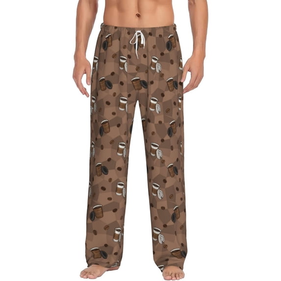 Uemuo Warm Coffee Pattern Pattern Men's Wide Leg Palazzo Lounge Pants with Pockets Light Weight Loose Comfy Casual Pajama Pants-Large
