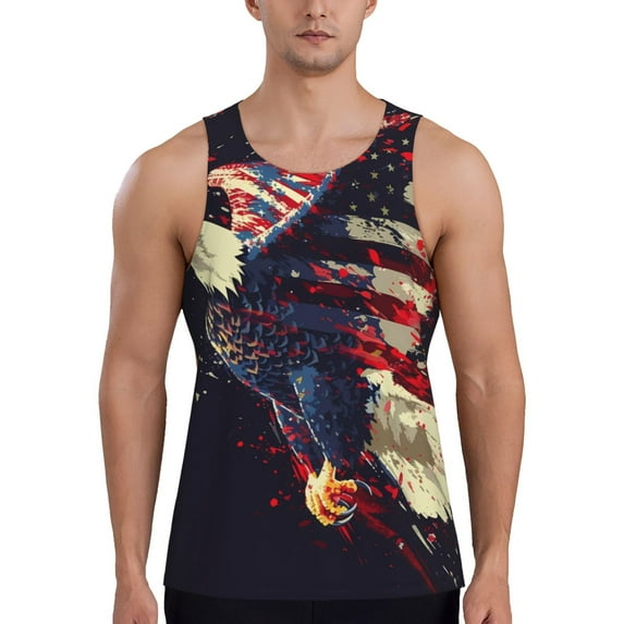 Uemuo Watercolor Bald Eagle Pattern Men's Muscle Shirts Sleeveless Dry Fit Gym Workout Tank Top Lightweight Sports Tank Top Beach Tank Top, Loose-fit Sleeveless Shirt-4X-Large
