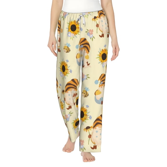 Uemuo Watercolor Bee Honey Honeycomb Bee Pattern Women's Wide Leg Palazzo Lounge Pants with Pockets Light Weight Loose Comfy Casual Pajama Pants-Small