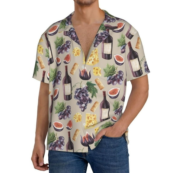 Uemuo Watercolor Bottles And Glasses Pattern Cotton Linen Short Sleeve Shirts,Casual Lightweight Button Down Shirts,Vacation Beach Summer Tops-4X-Large