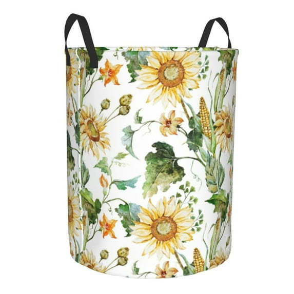 Uemuo Watercolor Bright Sunflowers Pattern Circular Laundry Hamper Basket with handles,Collapsible laundry basket,Large capacity laundry hamper,Laundry Organizer-