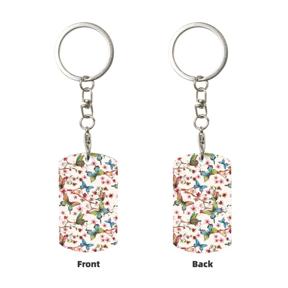 Uemuo Watercolor Floral With Butterflies Pattern Rectangular Metal Keychain - Durable, Stylish, and Personalized Key Ring for Men and Women,Engraved Keychain,Gift Slim Sturdy Keychain