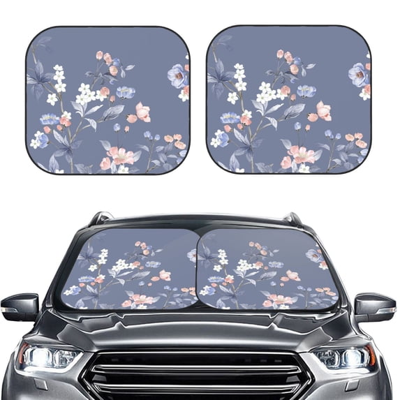 Uemuo Watercolor Flowers Butterfly Printed 2 PCS Car Windshield Sun Shade, Auto Sun Heat and UV Rays Blocker, Foldable Automotive Front Window Sunshade Protector