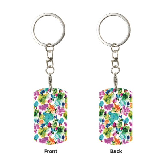 Uemuo Watercolor Flowers Pattern Rectangular Metal Keychain - Durable, Stylish, and Personalized Key Ring for Men and Women,Engraved Keychain,Gift Slim Sturdy Keychain