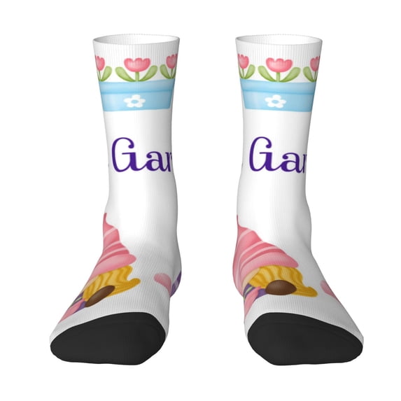 Uemuo Watercolor Gnome Garden Pattern Women's Crew Socks, Soft Durable Breathable Moisture-Wicking with Odor Control Cotton socks