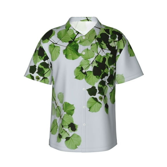 Uemuo Watercolor Green Leaves Printed Regular Fit Short Sleeve Casual Hawaiian Shirt for Men,Aloha shirt,Tropical shirt,Floral print shirt,Vacation Beach shirt-Small