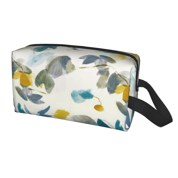 Uemuo Watercolor Leaves Pattern Portable Toiletry Bags with Handle, Waterproof travel Make up Bags for Women, Large Capacity Travel Cosmetic Bags