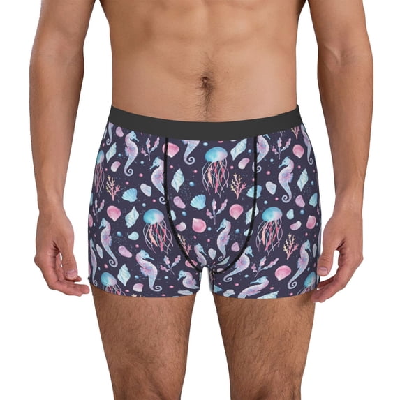 Uemuo Watercolor Marine Animals Pattern Men's Boxer Briefs,Trunk Anti-Chafing,Comfortable, Durable, and Stylish Underwear-Small