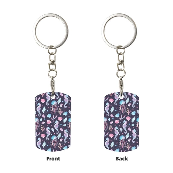 Uemuo Watercolor Marine Animals Pattern Rectangular Metal Keychain - Durable, Stylish, and Personalized Key Ring for Men and Women,Engraved Keychain,Gift Slim Sturdy Keychain