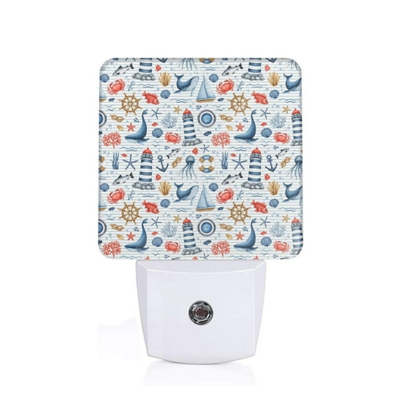 Uemuo Watercolor Nautical Night Light, Night Lights Plug into Wall, Dusk to Dawn Sensor Warm White Led Night Light 0.5W-UK