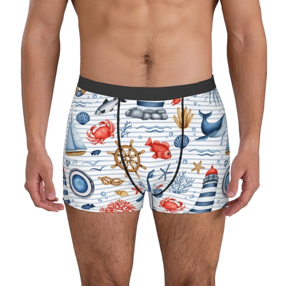 Uemuo Watercolor Nautical Pattern Men's Boxer Briefs,Trunk Anti-Chafing,Comfortable, Durable, and Stylish Underwear-X-Large