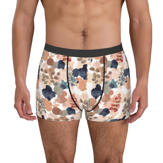 Uemuo Watercolor Plants Pattern Men's Boxer Briefs,Trunk Anti-Chafing,Comfortable, Durable, and Stylish Underwear-Small
