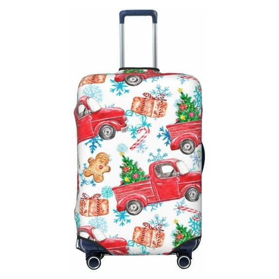 Uemuo Watercolor Red Truck And Fir Tree Printed Washable Luggage Cover - Fashion Suitcase Protector Fits 18-32 Inch Luggage -X-Large