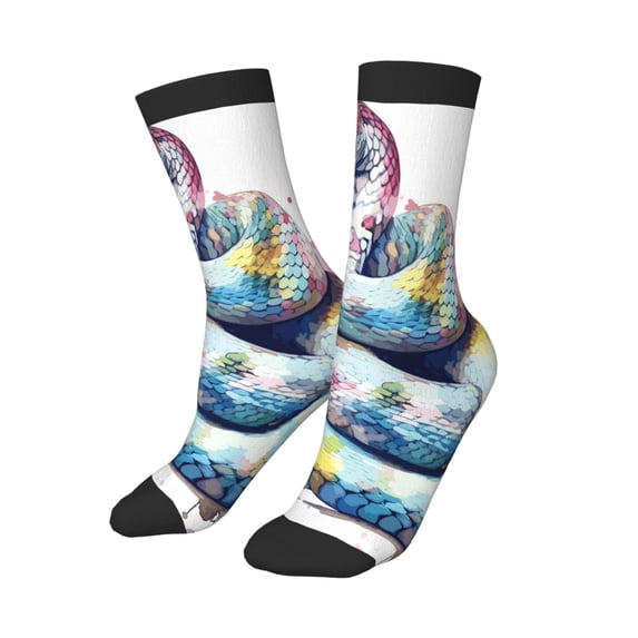 Uemuo Watercolor Snake Printed Kids Boys Socks Seamless Crew Socks Crazy Funny Athletic Sport Socks for Children