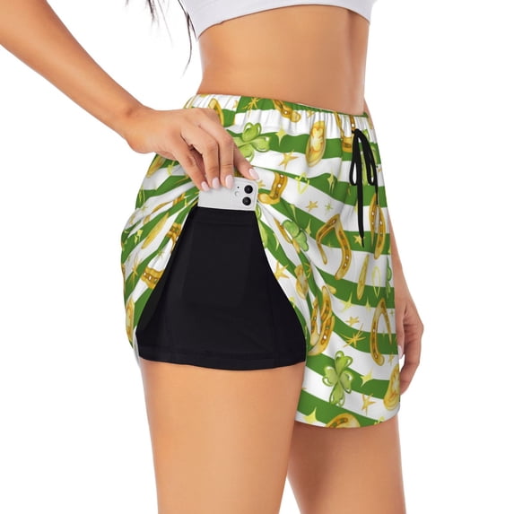 Uemuo Watercolor St Patrick Day Pattern Women's Athletic Shorts High Waisted Running Shorts with Liner Pockets Gym Elastic Workout Shorts-X-Large