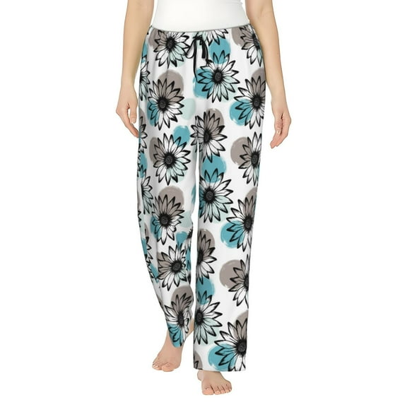 Uemuo Watercolor Sunflower Pattern Women's Wide Leg Palazzo Lounge Pants with Pockets Light Weight Loose Comfy Casual Pajama Pants-Small