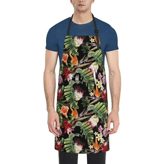 Uemuo Watercolor Tropical Flowers Pattern Waterproof Apron Adjustable Dishwasher Apron- Apron for Women Men Heavy Duty Work Apron for Dishwashing Chemical Lab