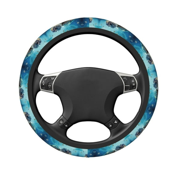 Uemuo Watercolor Turtle Printed Car Elastic Steering Wheel Cover - Universal Car Accessory for Diverse Cars Anti-Slip, and Comfortable- 15"