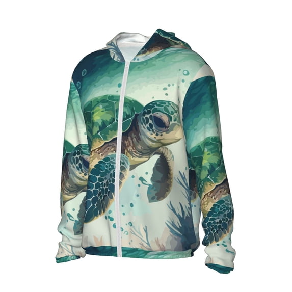 Uemuo Watercolor Turtle1 Pattern Women's Full Zip UPF 50+ Sun Protection Hoodie Jacket Long Sleeve Sun Shirt Hiking Outdoor Performance with Pockets-3X-Large