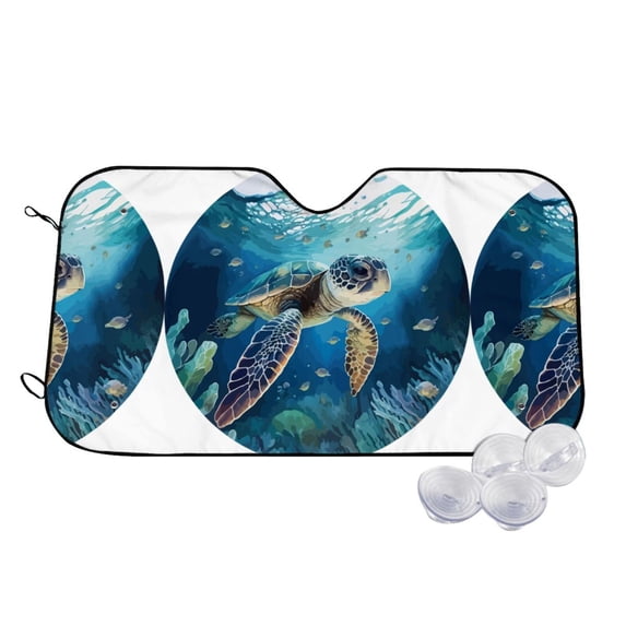 Uemuo Watercolor Turtle4 Pattern Accordion Car Windshield Sun Shade, Foldable Reflective Sun Visor for Car, Reflector Windshield Sunshade-Medium