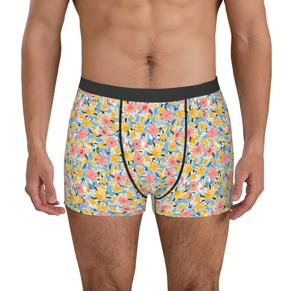 Uemuo Watercolor Wildflowers Pattern Men's Boxer Briefs,Trunk Anti-Chafing,Comfortable, Durable, and Stylish Underwear-X-Large