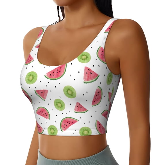 Uemuo Watermelon And Kiwi Pattern Women's Sports Bra - High Impact Support, Breathable, and Comfortable Athletic Bra for Running, Yoga, and Workouts